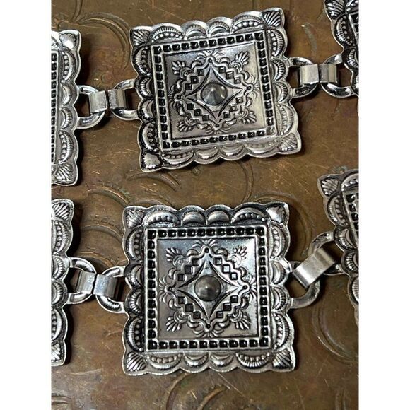 Concho Southwest Silver Unisex Chain belt adjustable to 52” Faux Turquoise new - Picture 7 of 10